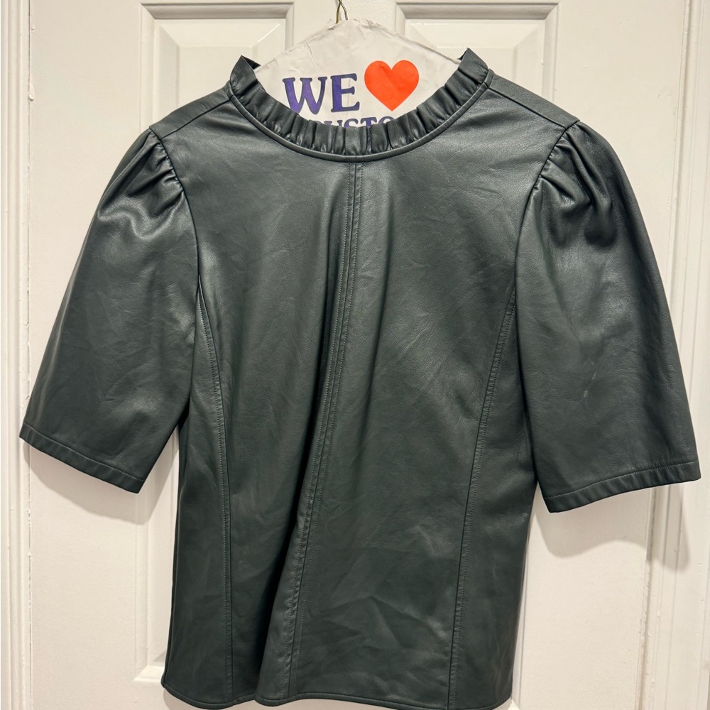 Ann Taylor dark green Faux Leather Top